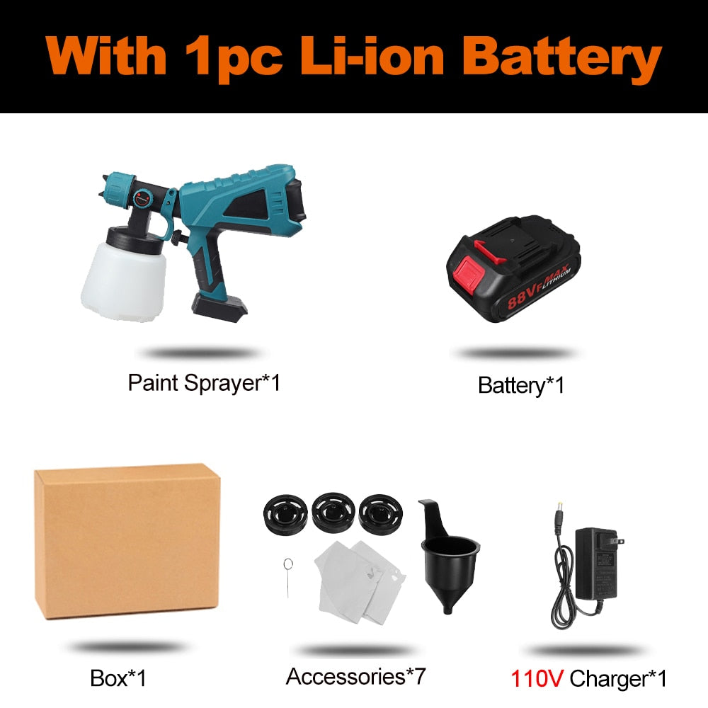 1000ML 1500W Cordless Electric Spray Gun 3Nozzle Flow Control Airbrush High Power Paint Sprayer Airbrush For Makita 18V Battery