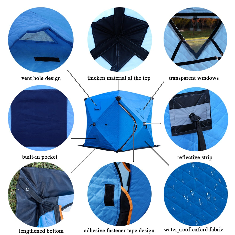 Portable Ice Fishing Shelter Easy Set-up Outdoor Fishing Tent Ice Fishing House Waterproof and Windproof Winter Camping Tent