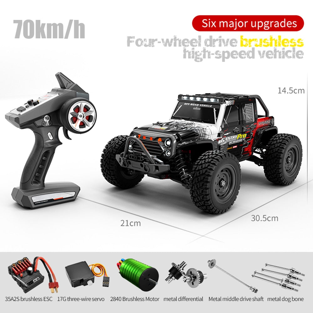 1:16 70KM/H 4WD RC Car With Led Lights 2.4G Radio High Speed Brushless Motor Remote Control Off-Road Cars for Children toys