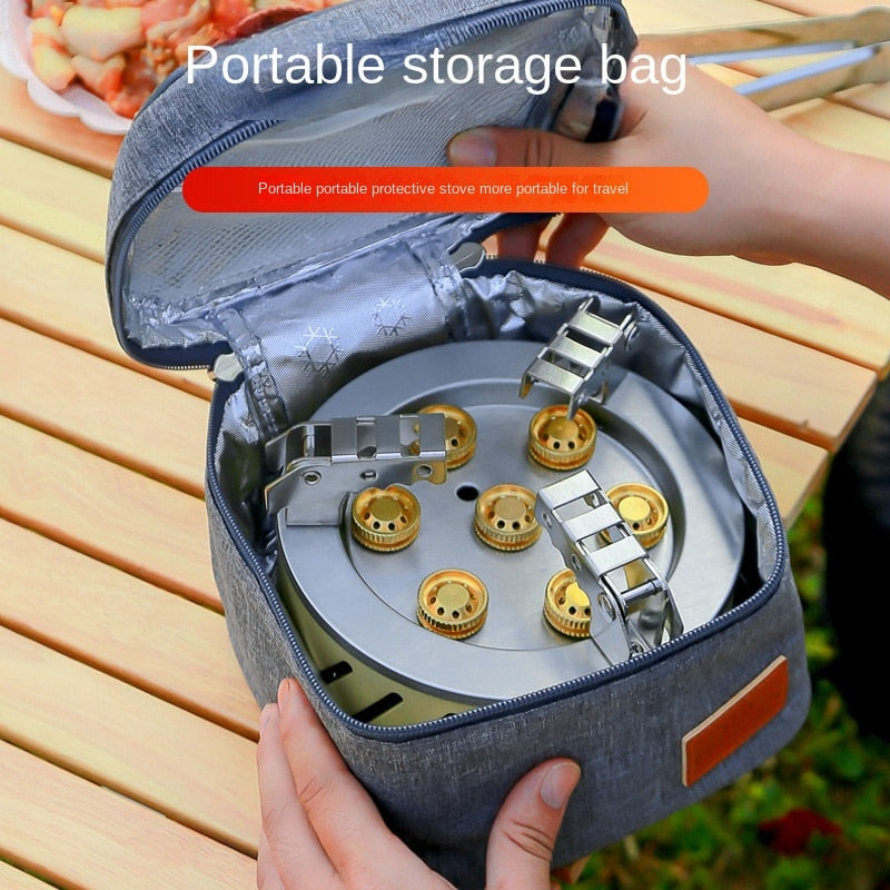17800W Outdoor Strong Fire Burner Windproof Portable Camping Gas Stove 7 Heads Barbecue Gas Cooker Tourist Burner Camp Supplies