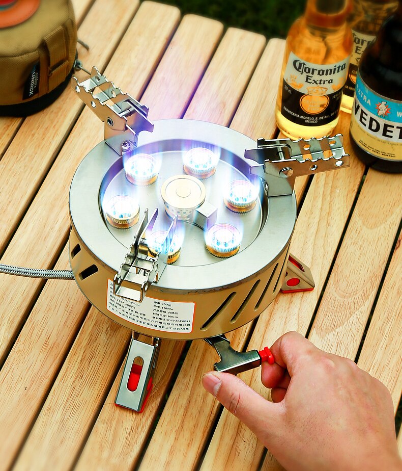17800W Outdoor Strong Fire Burner Windproof Portable Camping Gas Stove 7 Heads Barbecue Gas Cooker Tourist Burner Camp Supplies