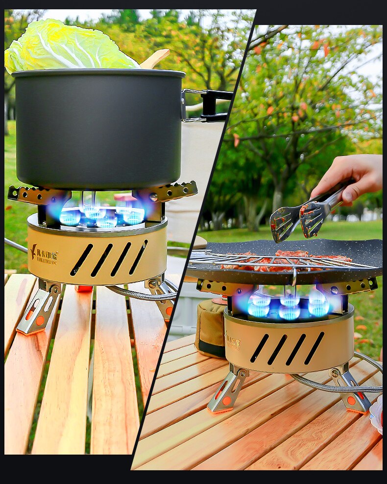 17800W Outdoor Strong Fire Burner Windproof Portable Camping Gas Stove 7 Heads Barbecue Gas Cooker Tourist Burner Camp Supplies