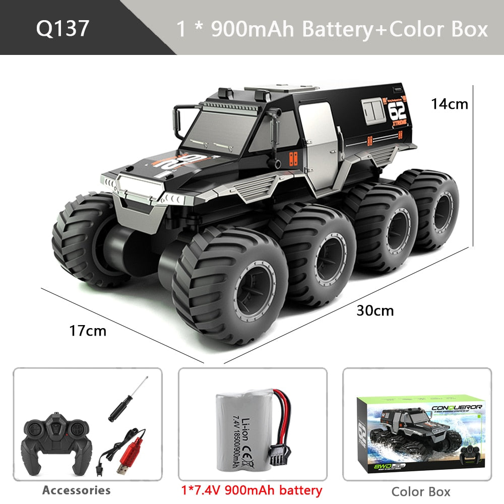 Q137 8WD RC Car 2.4G Amphibious 8 Wheel Remote Control Truck Climbing Off Road Waterproof Armored Vehicles Children's Toys