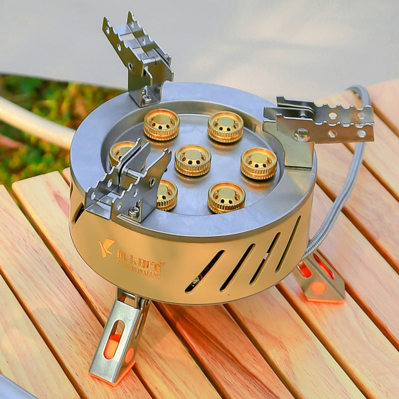 17800W Outdoor Strong Fire Burner Windproof Portable Camping Gas Stove 7 Heads Barbecue Gas Cooker Tourist Burner Camp Supplies
