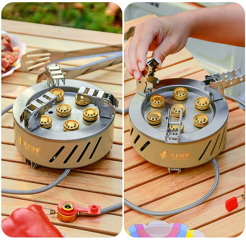 17800W Outdoor Strong Fire Burner Windproof Portable Camping Gas Stove 7 Heads Barbecue Gas Cooker Tourist Burner Camp Supplies