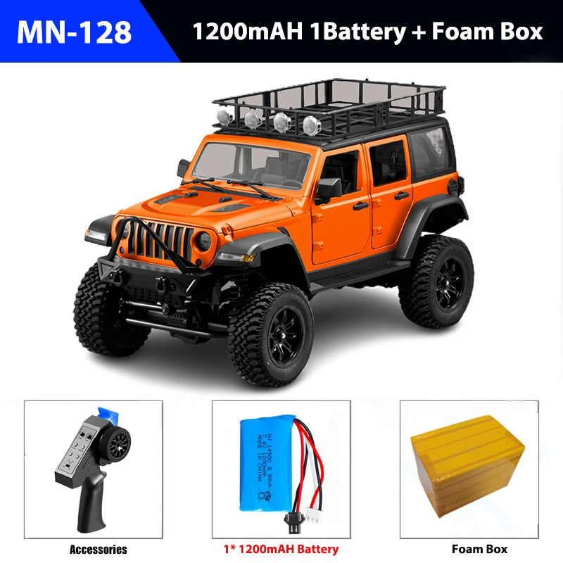 RC Crawler 4x4 Car MN128  2.4G Climbing Buggy Professional with LED Light Full Scale Remote Control Cars Toys for Boys Gift