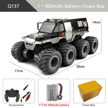 Q137 8WD RC Car 2.4G Amphibious 8 Wheel Remote Control Truck Climbing Off Road Waterproof Armored Vehicles Children's Toys