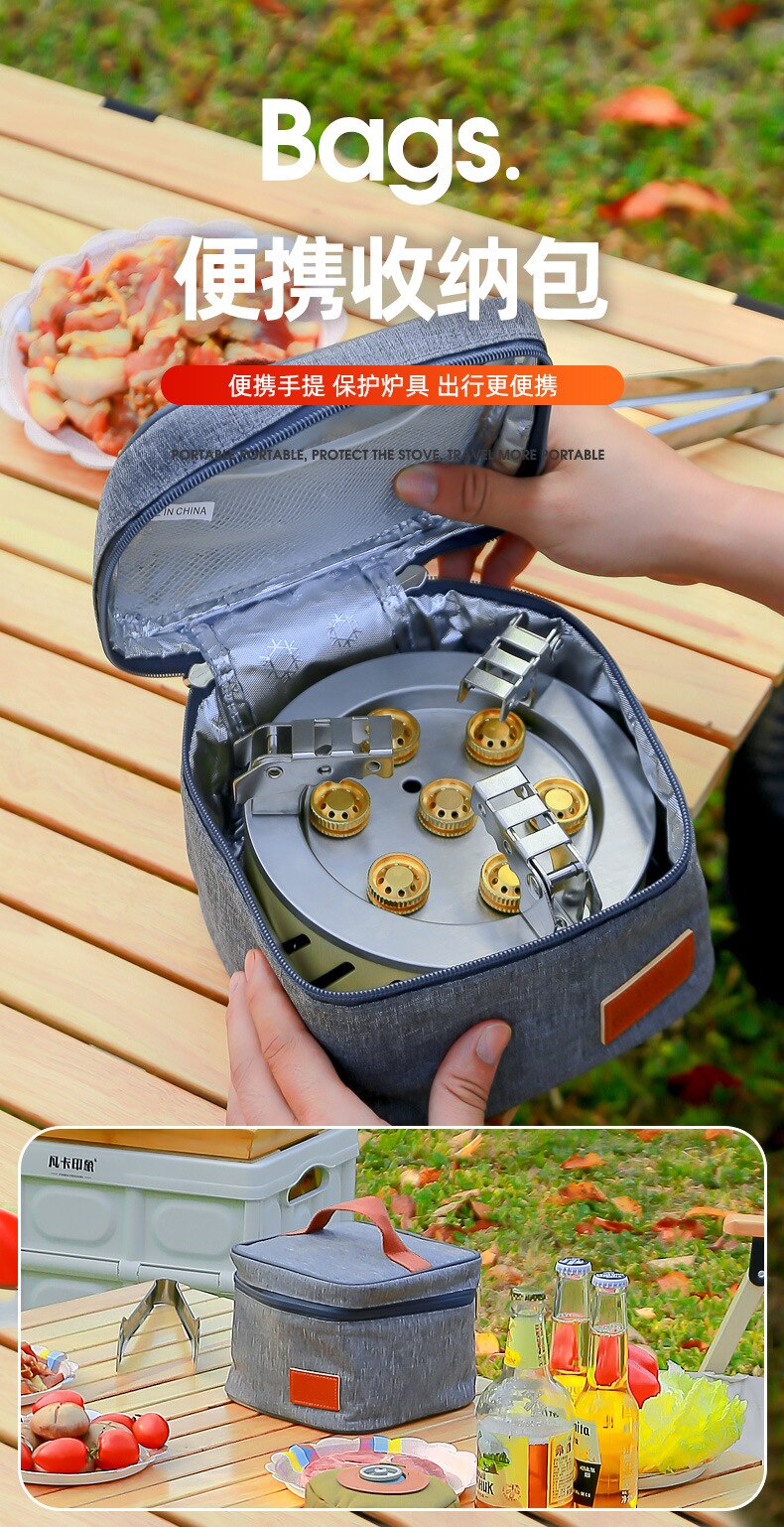 17800W Outdoor Strong Fire Burner Windproof Portable Camping Gas Stove 7 Heads Barbecue Gas Cooker Tourist Burner Camp Supplies
