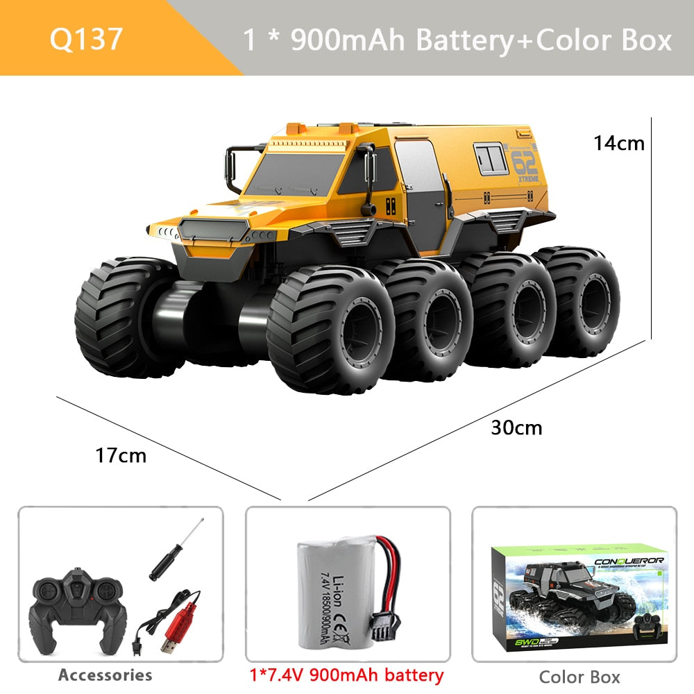 Q137 8WD RC Car 2.4G Amphibious 8 Wheel Remote Control Truck Climbing Off Road Waterproof Armored Vehicles Children's Toys