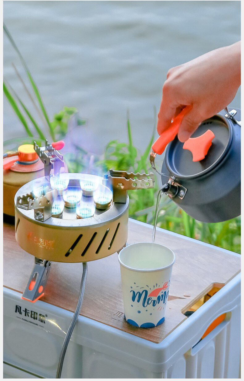 17800W Outdoor Strong Fire Burner Windproof Portable Camping Gas Stove 7 Heads Barbecue Gas Cooker Tourist Burner Camp Supplies