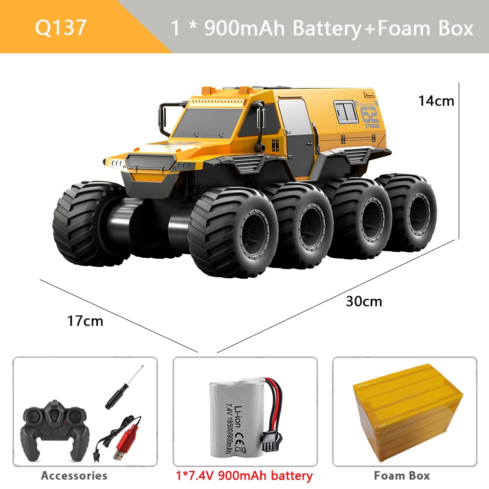 Q137 8WD RC Car 2.4G Amphibious 8 Wheel Remote Control Truck Climbing Off Road Waterproof Armored Vehicles Children's Toys