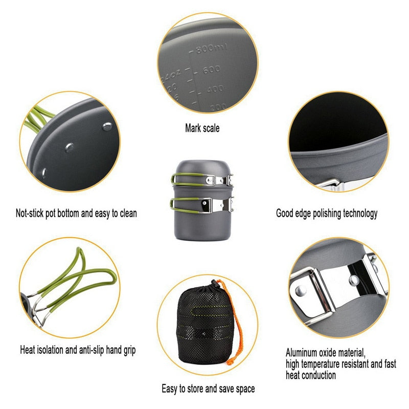10PCS Camping Cookware Mess Kit with Mini Stove, Bracket Knife Fork Spoon, Stainless Steel Cup for Outdoor Camping Hiking Picnic