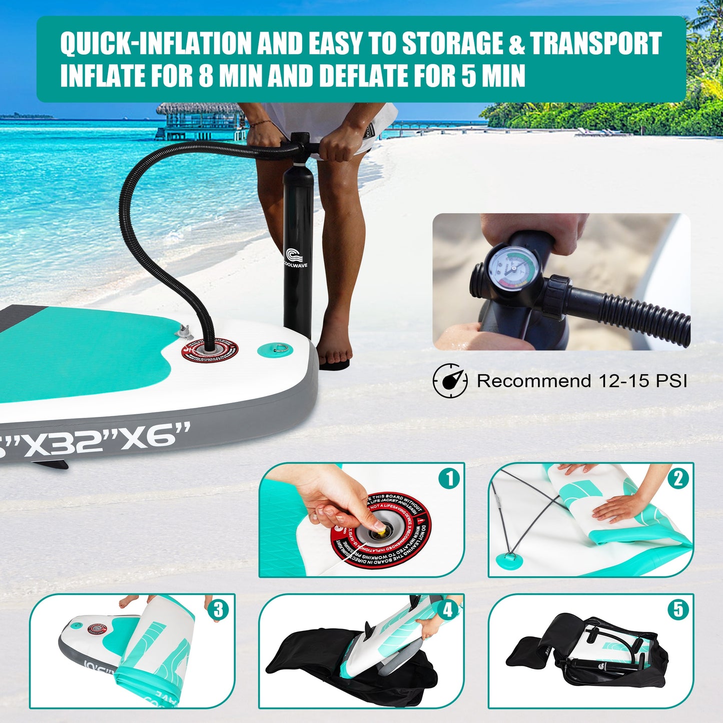 10'6"x32''x6'' Inflatable Paddle Board with Camera Seat and Accessories