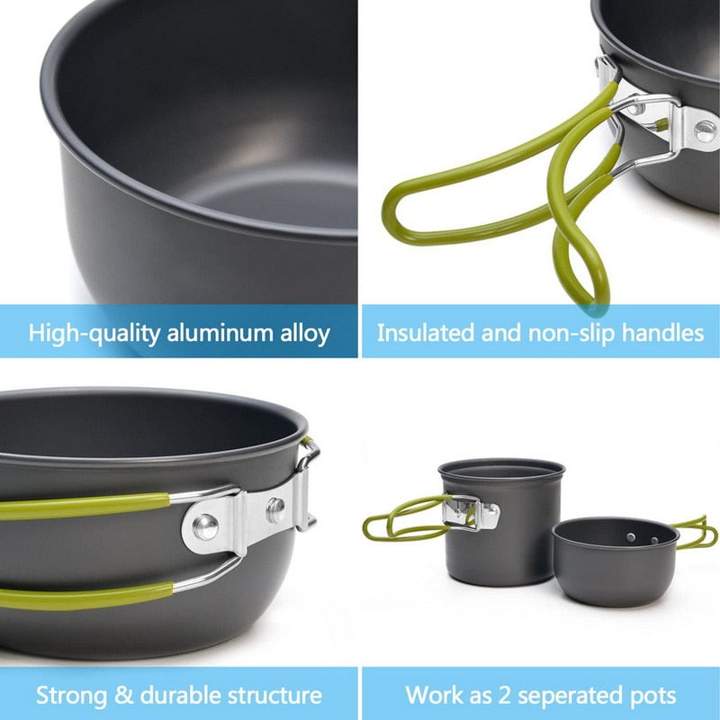 10PCS Camping Cookware Mess Kit with Mini Stove, Bracket Knife Fork Spoon, Stainless Steel Cup for Outdoor Camping Hiking Picnic