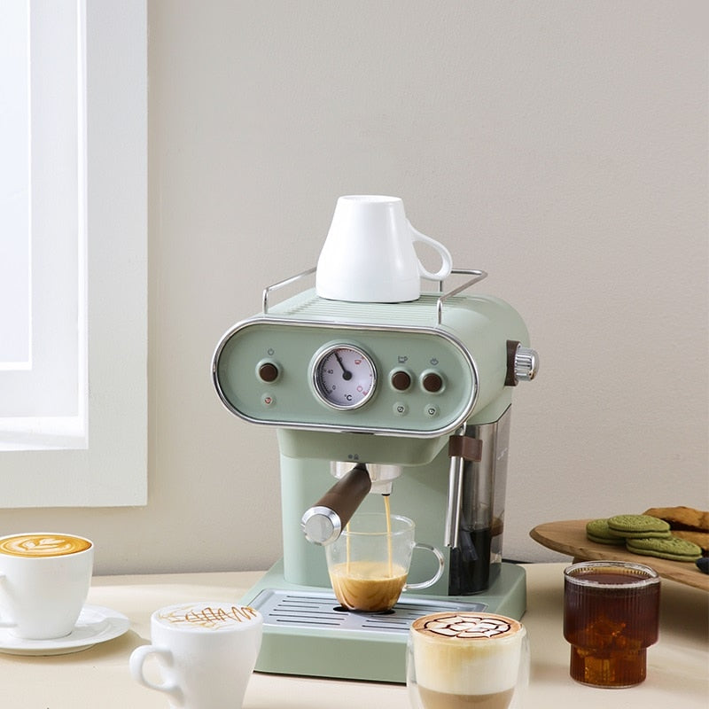 15bar Italian Electric Coffee Machine Espresso Maker Retro Semi-Automatic Pump Type Cappuccino with Steam Milk Frother