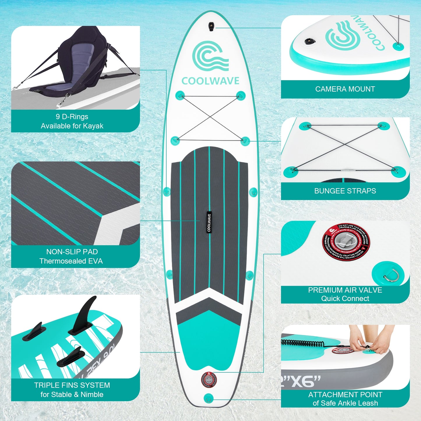 10'6"x32''x6'' Inflatable Paddle Board with Camera Seat and Accessories
