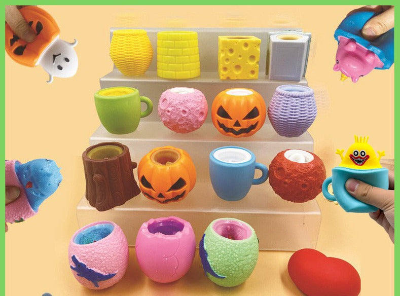 12 pieces, creative decompression cute cheese mouse cup pinching music squeezing vent squirrel cup decompression toy