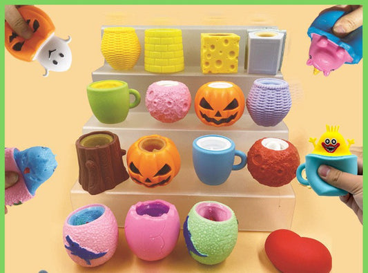 12 pieces, creative decompression cute cheese mouse cup pinching music squeezing vent squirrel cup decompression toy