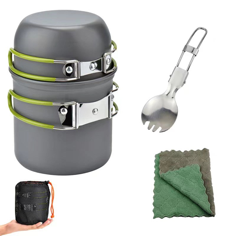 10PCS Camping Cookware Mess Kit with Mini Stove, Bracket Knife Fork Spoon, Stainless Steel Cup for Outdoor Camping Hiking Picnic