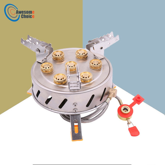 7-head Camping Wind Proof Gas Burner Outdoor Strong Fire Stove Heater Tourism Equipment Supplies Tourist Kitchen Survival Trips