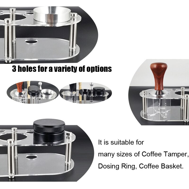 1-7Pcs 51mm/53mm/58mm Adjustable 3Angle Flat Base Coffee Tamper Powder Needle Clean Brush With Transparent Stand Accessories