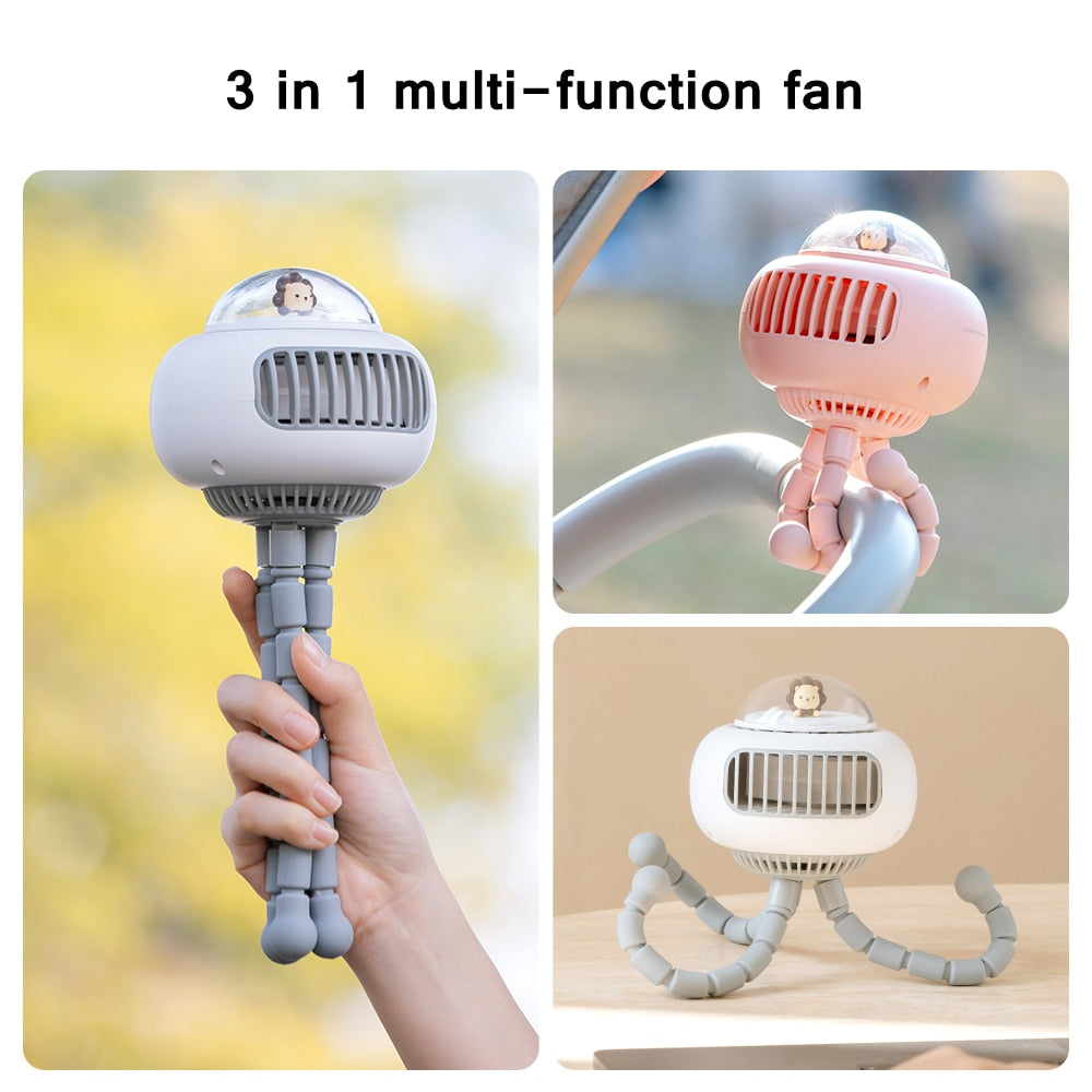 Cartoon UFO Portable Bladeless Safety Baby Stroller Fan USB Rechargeable Silent Outdoor Mini Handheld Small Folding Fan for Home