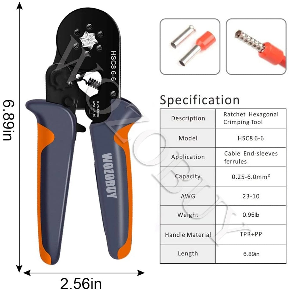 Tubular Terminal Crimping Tools Mini Electrical Pliers HSC8 6-4 0.25-10mm² 23-7AWG 6-6 0.25-6mm² High Precision Clamp Sets