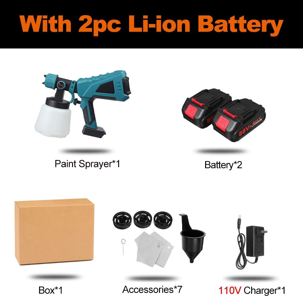 1000ML 1500W Cordless Electric Spray Gun 3Nozzle Flow Control Airbrush High Power Paint Sprayer Airbrush For Makita 18V Battery