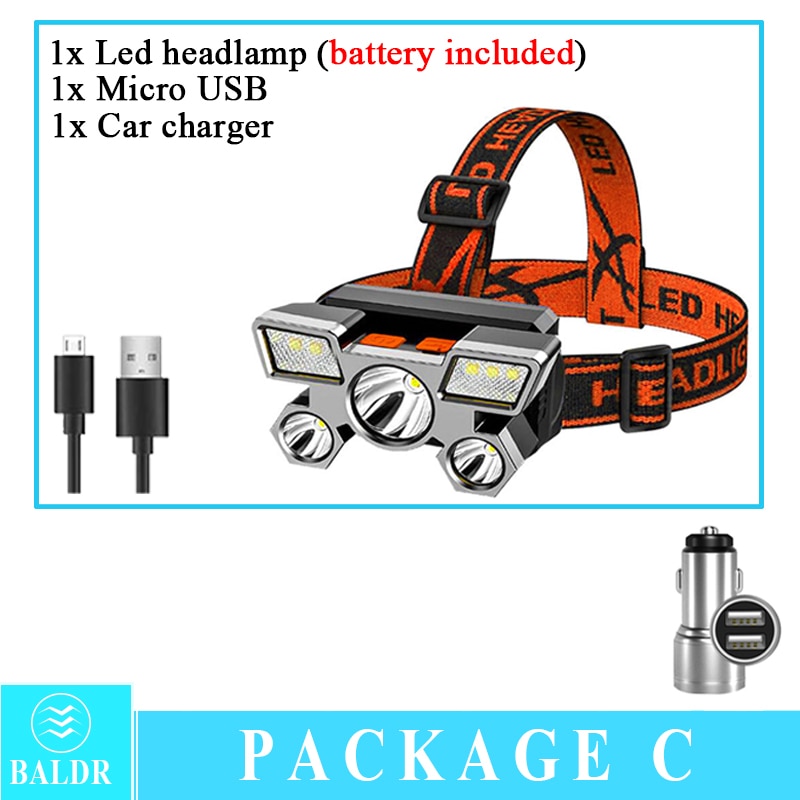5 LED Built in 18650 Battery Headlamp USB Rechargeable Portable Flashlight Lantern Headlamp Outdoor Camping Headlight