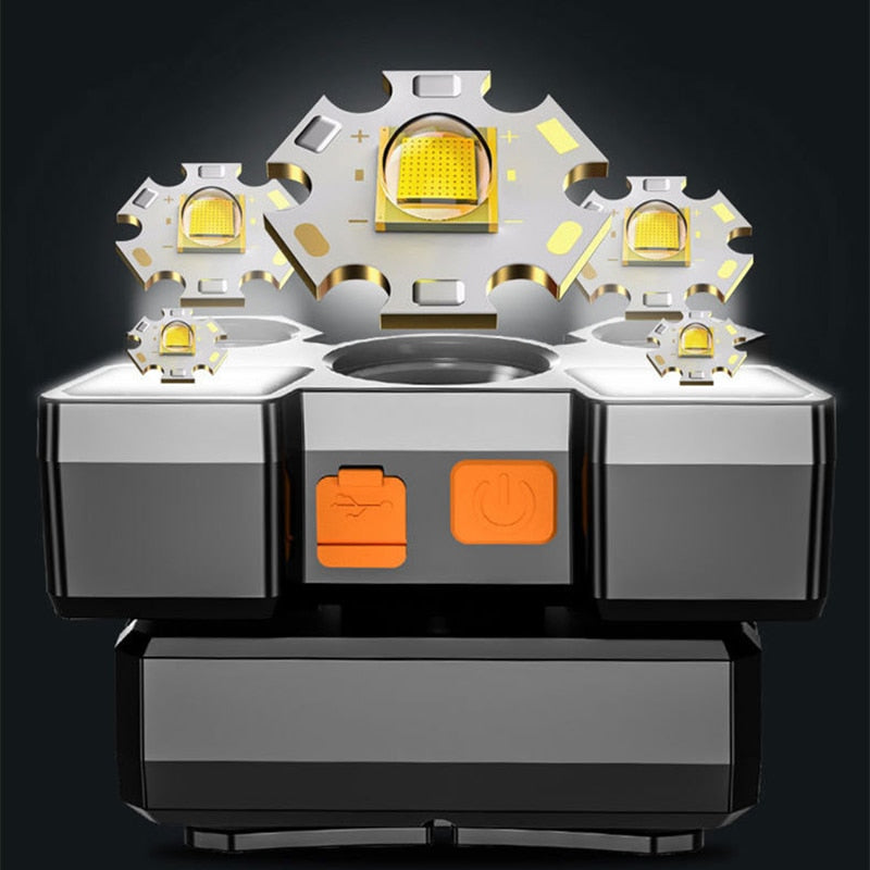 5 LED Built in 18650 Battery Headlamp USB Rechargeable Portable Flashlight Lantern Headlamp Outdoor Camping Headlight