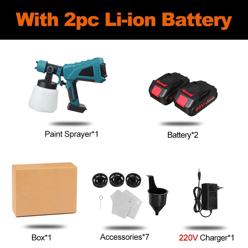1000ML 1500W Cordless Electric Spray Gun 3Nozzle Flow Control Airbrush High Power Paint Sprayer Airbrush For Makita 18V Battery