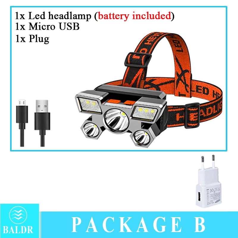 5 LED Built in 18650 Battery Headlamp USB Rechargeable Portable Flashlight Lantern Headlamp Outdoor Camping Headlight