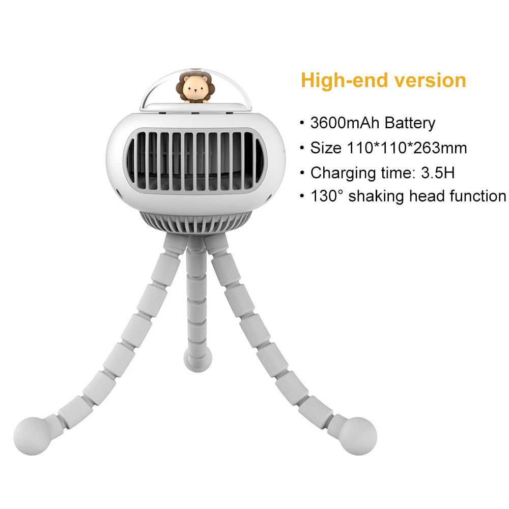 Cartoon UFO Portable Bladeless Safety Baby Stroller Fan USB Rechargeable Silent Outdoor Mini Handheld Small Folding Fan for Home