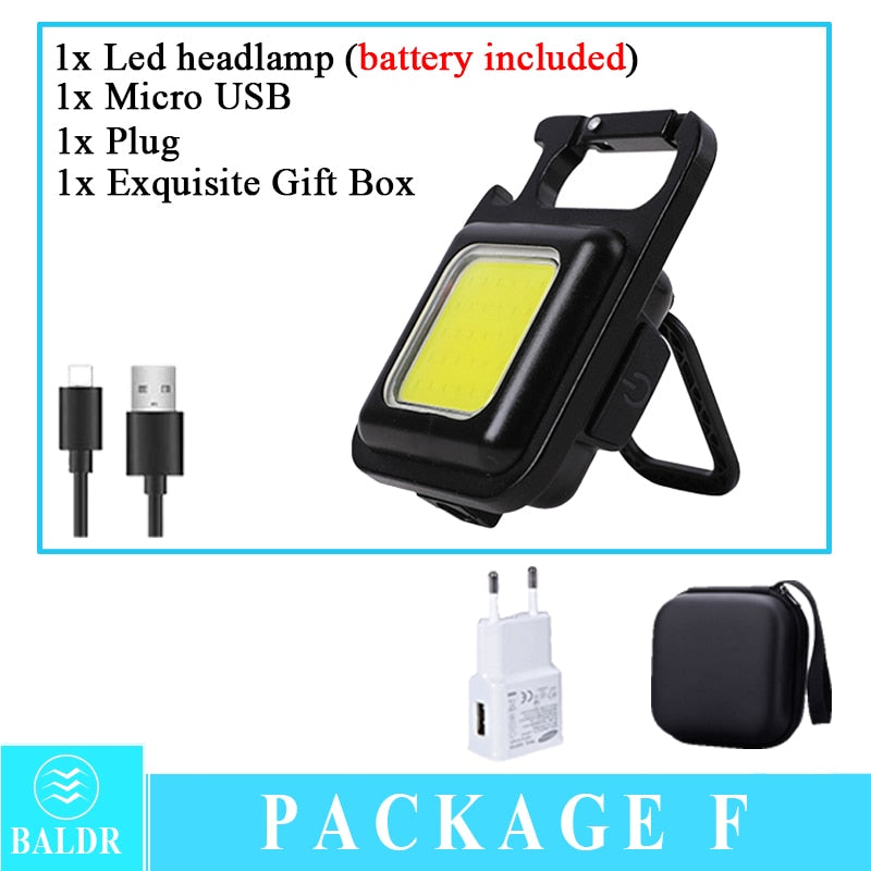 Mini LED Working Light Portable Pocket Flashlight USB Rechargeable Key Light Lantern Camping Outside Hiking COB Lantern