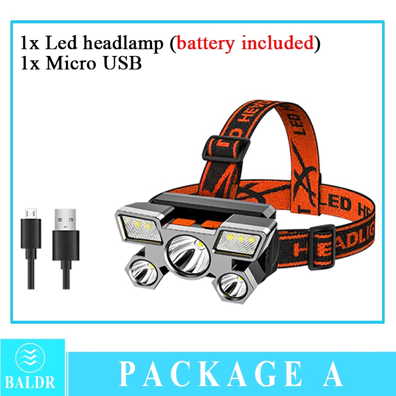 5 LED Built in 18650 Battery Headlamp USB Rechargeable Portable Flashlight Lantern Headlamp Outdoor Camping Headlight