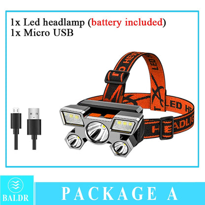 5 LED Built in 18650 Battery Headlamp USB Rechargeable Portable Flashlight Lantern Headlamp Outdoor Camping Headlight