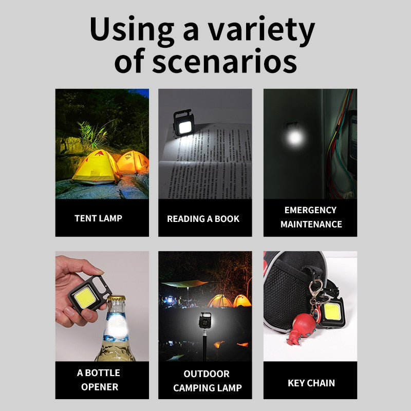 Mini LED Working Light Portable Pocket Flashlight USB Rechargeable Key Light Lantern Camping Outside Hiking COB Lantern