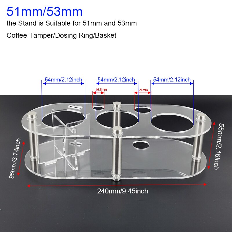 1-7Pcs 51mm/53mm/58mm Adjustable 3Angle Flat Base Coffee Tamper Powder Needle Clean Brush With Transparent Stand Accessories