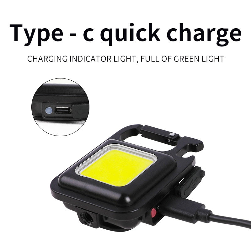 Mini LED Working Light Portable Pocket Flashlight USB Rechargeable Key Light Lantern Camping Outside Hiking COB Lantern