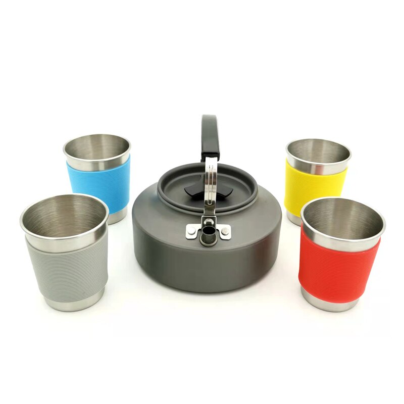 22PCS lightwelght soup pots, pans, teapots whit 4 cupsCamping Cooking kit for 4 person  Outdoor Camping Hiking Picnic