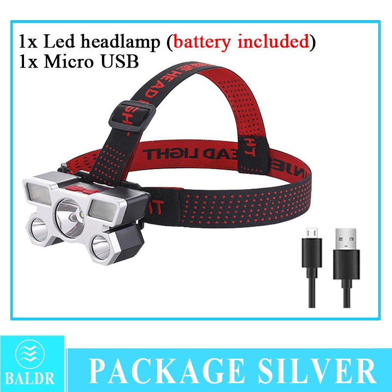5 LED Built in 18650 Battery Headlamp USB Rechargeable Portable Flashlight Lantern Headlamp Outdoor Camping Headlight