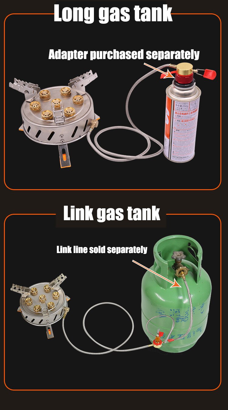 7-head Camping Wind Proof Gas Burner Outdoor Strong Fire Stove Heater Tourism Equipment Supplies Tourist Kitchen Survival Trips