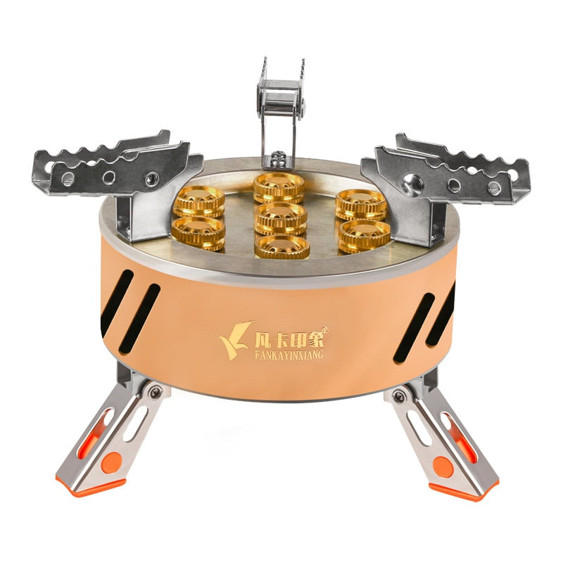 17800W Outdoor Strong Fire Burner Windproof Portable Camping Gas Stove 7 Heads Barbecue Gas Cooker Tourist Burner Camp Supplies