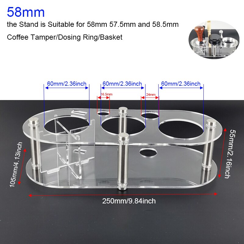 1-7Pcs 51mm/53mm/58mm Adjustable 3Angle Flat Base Coffee Tamper Powder Needle Clean Brush With Transparent Stand Accessories