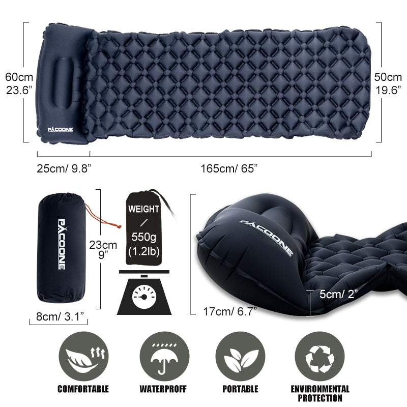 Outdoor Camping Sleeping Pad Folding Sleep Mat Beach  Inflat Mattress with Pillows Ultralight Air Mat Travel Hiking New