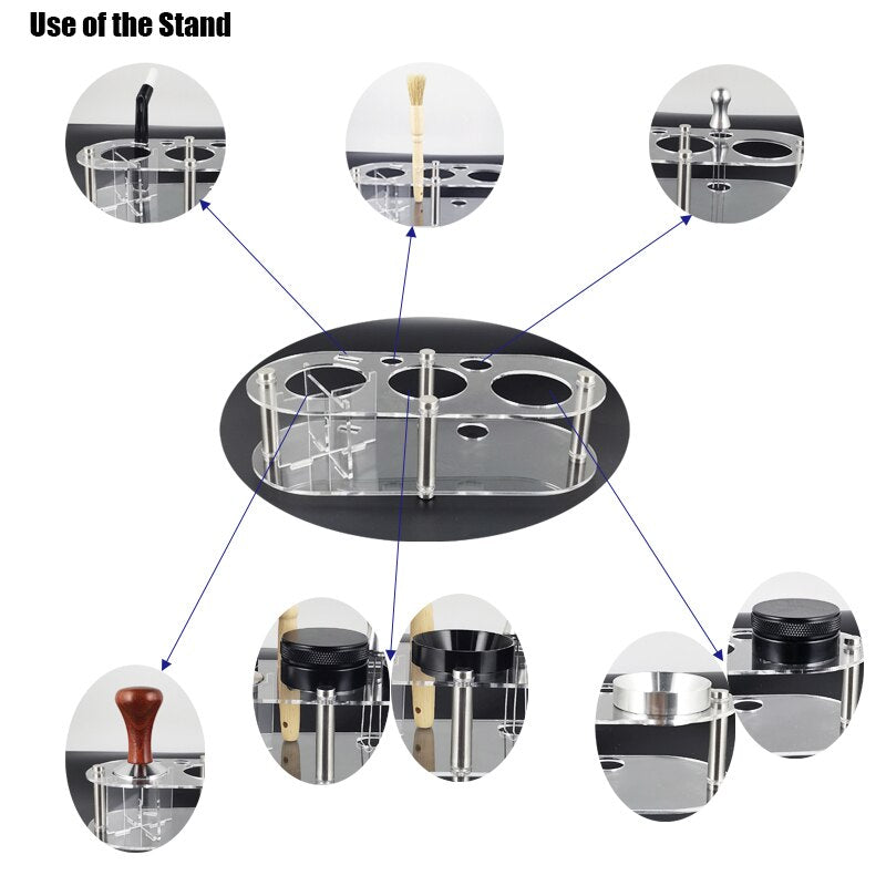 1-7Pcs 51mm/53mm/58mm Adjustable 3Angle Flat Base Coffee Tamper Powder Needle Clean Brush With Transparent Stand Accessories