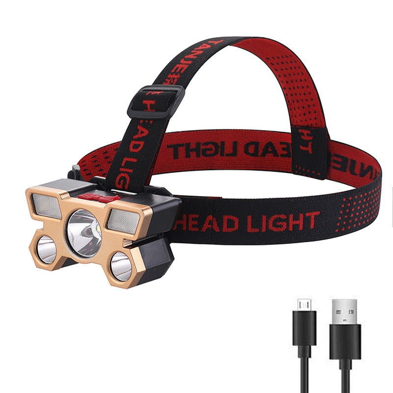 5 LED Built in 18650 Battery Headlamp USB Rechargeable Portable Flashlight Lantern Headlamp Outdoor Camping Headlight
