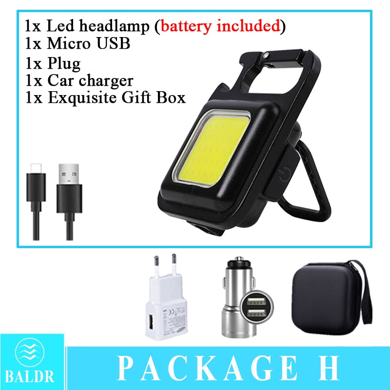Mini LED Working Light Portable Pocket Flashlight USB Rechargeable Key Light Lantern Camping Outside Hiking COB Lantern
