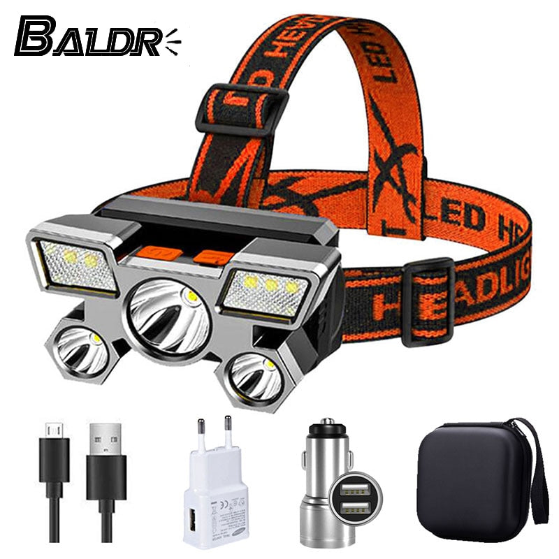 5 LED Built in 18650 Battery Headlamp USB Rechargeable Portable Flashlight Lantern Headlamp Outdoor Camping Headlight