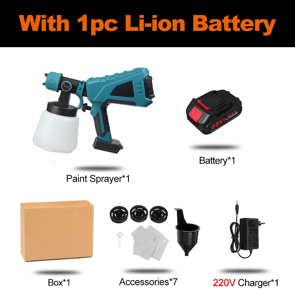 1000ML 1500W Cordless Electric Spray Gun 3Nozzle Flow Control Airbrush High Power Paint Sprayer Airbrush For Makita 18V Battery
